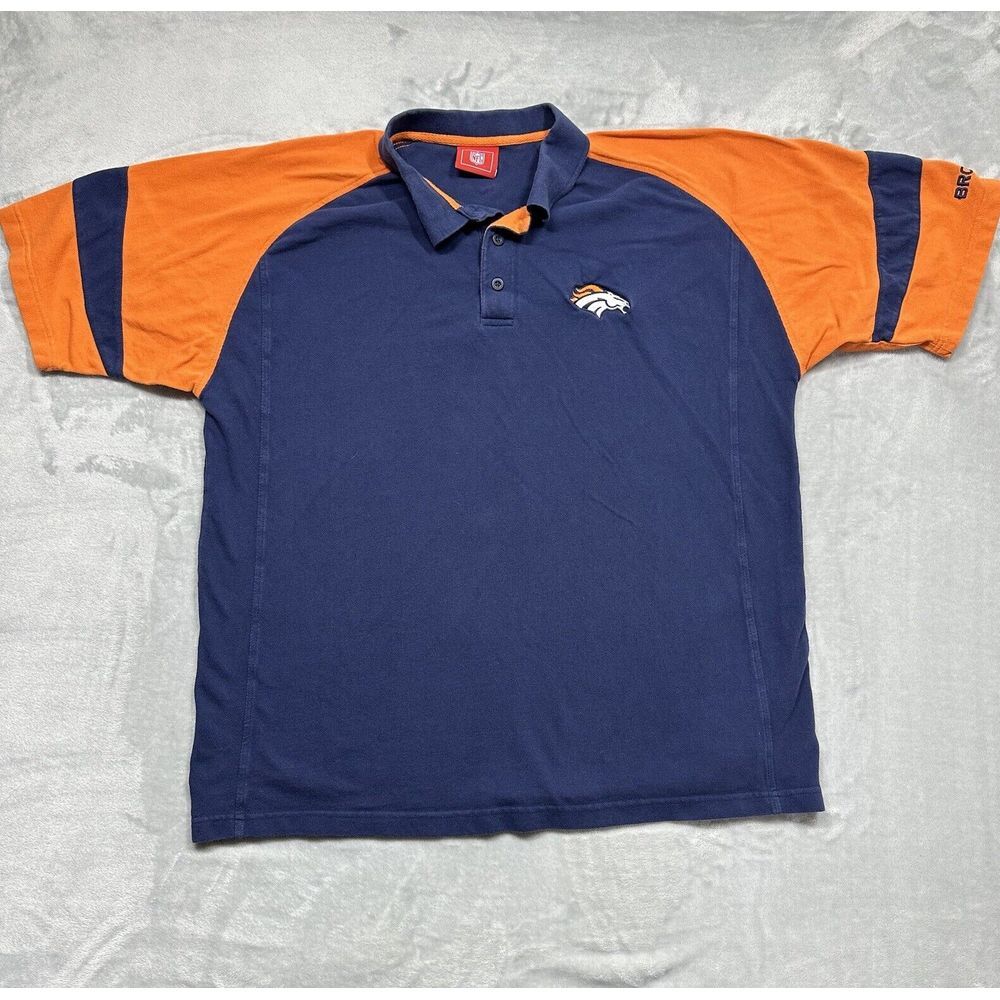 NFL Broncos Polo Shirt Mens 2XL XXL Blue Orange Denver Football 2006 Embroidered